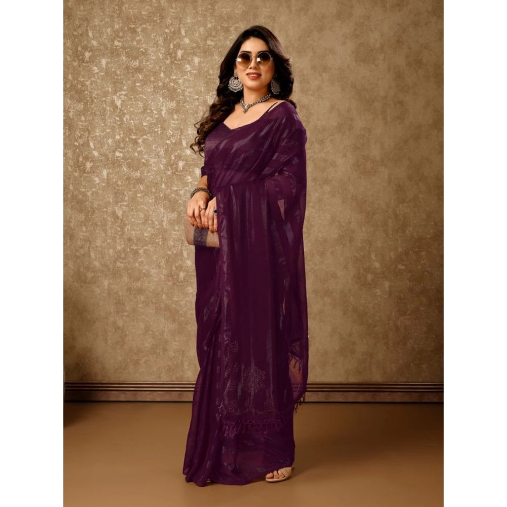 Women's Chiffon Fabric Line Saree With Unstitched Blouse (Purple, 5-6 Mtrs)