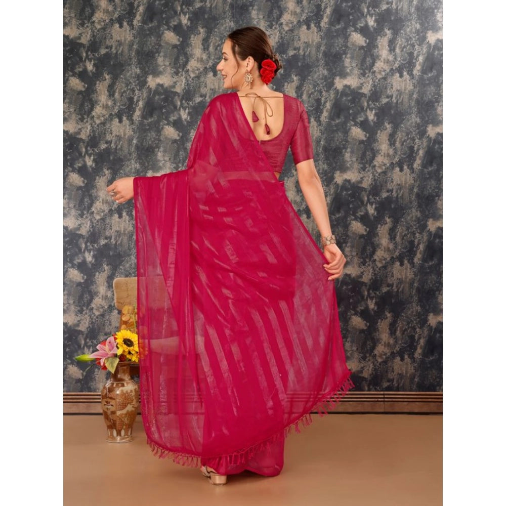 Women's Chiffon Fabric Line Saree With Unstitched Blouse (Rani, 5-6 Mtrs)