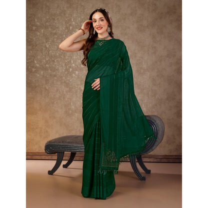 Women's Chiffon Fabric Line Saree With Unstitched Blouse (Green, 5-6 Mtrs)