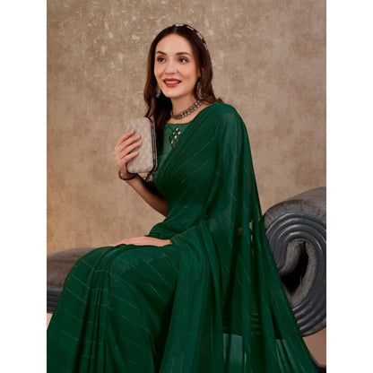 Women's Chiffon Fabric Line Saree With Unstitched Blouse (Green, 5-6 Mtrs)