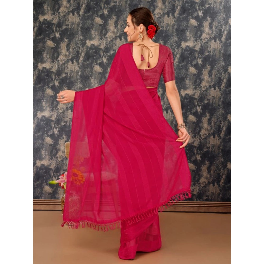 Women's Chiffon Fabric Line Saree With Unstitched Blouse (Pink, 5-6 Mtrs)