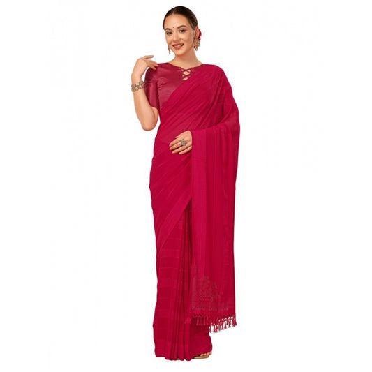 Women's Chiffon Fabric Line Saree With Unstitched Blouse (Pink, 5-6 Mtrs)