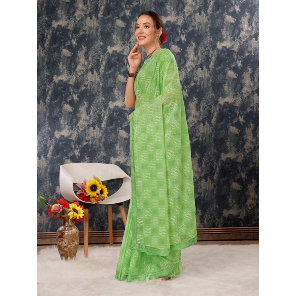 Women's Zomto Checked Saree With Unstitched Blouse (Green, 5-6 Mtrs)