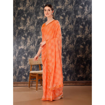 Women's Zomto Checked Saree With Unstitched Blouse (Peach, 5-6 Mtrs)