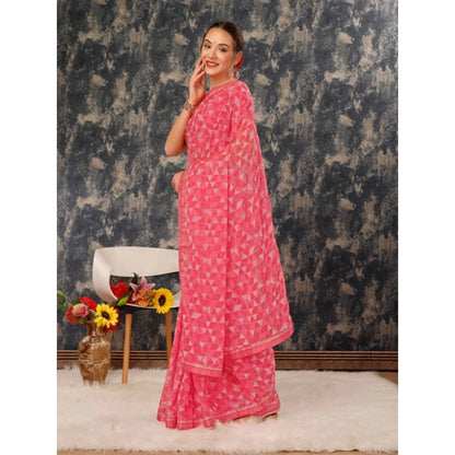 Women's Zomto Printed Saree With Unstitched Blouse (Dark Pink, 5-6 Mtrs)