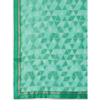 Women's Zomto Printed Saree With Unstitched Blouse (Turquies Green, 5-6 Mtrs)