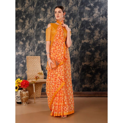 Women's Zomto Printed Saree With Unstitched Blouse (Light Orange, 5-6 Mtrs)