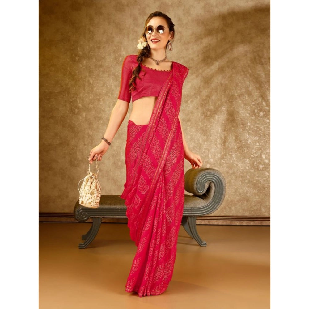 Women's Zomto Bandhini Saree With Unstitched Blouse (Pink, 5-6 Mtrs)