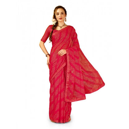 Women's Zomto Bandhini Saree With Unstitched Blouse (Pink, 5-6 Mtrs)