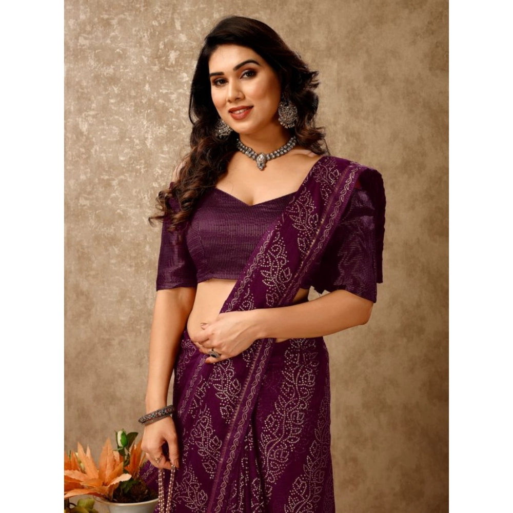 Women's Zomto Bandhini Saree With Unstitched Blouse (Wine, 5-6 Mtrs)