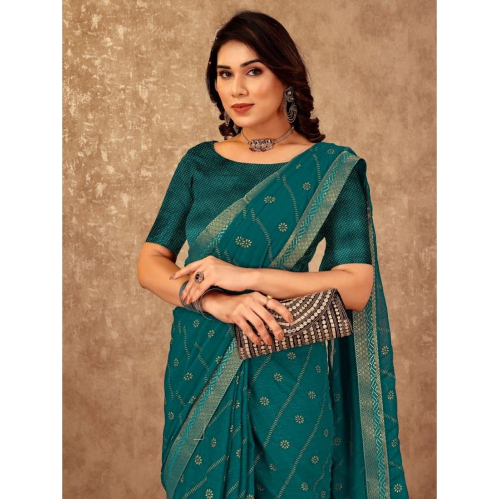 Women's Zomto Bandhini Saree With Unstitched Blouse (Teal Blue, 5-6 Mtrs)