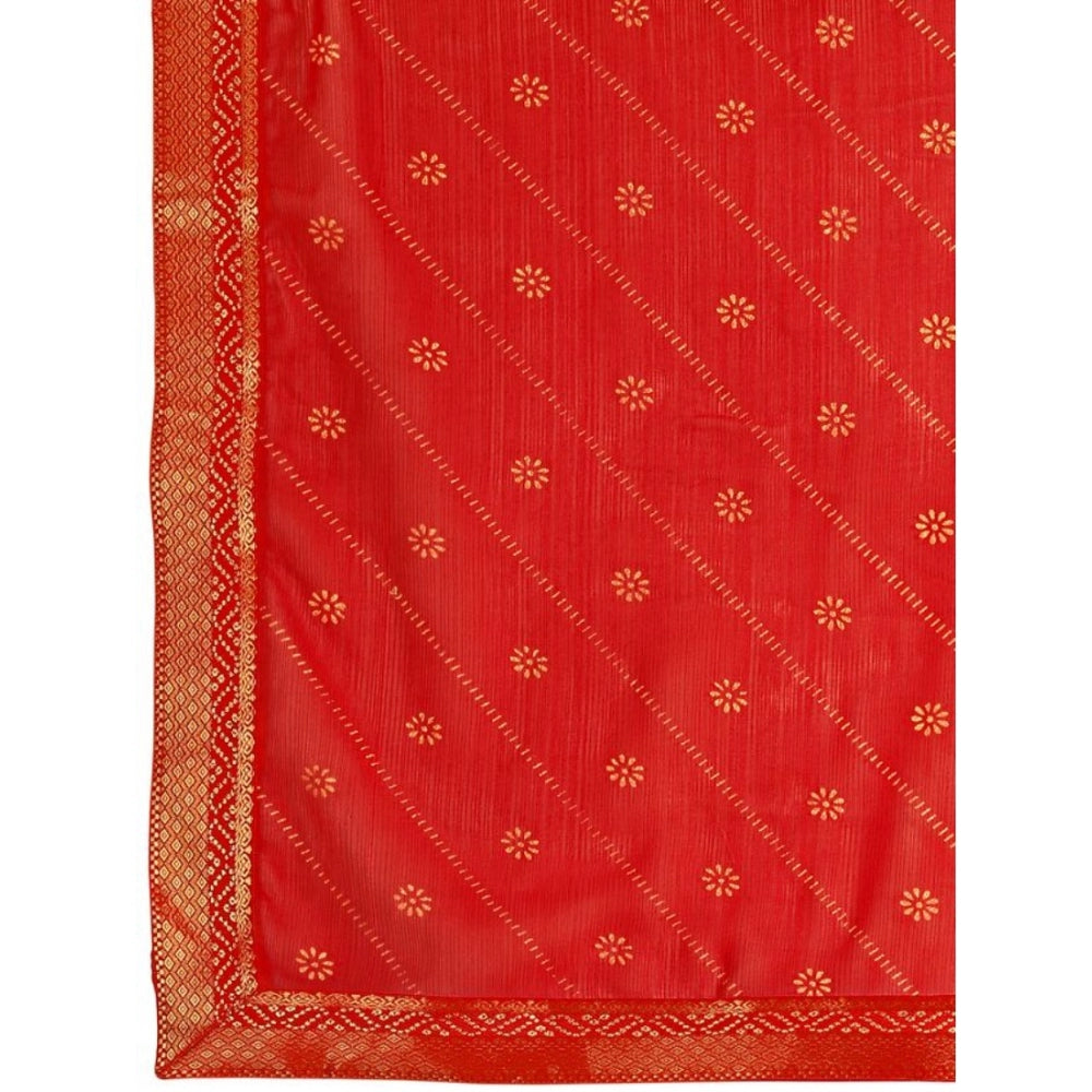 Women's Zomto Bandhini Saree With Unstitched Blouse (Red, 5-6 Mtrs)