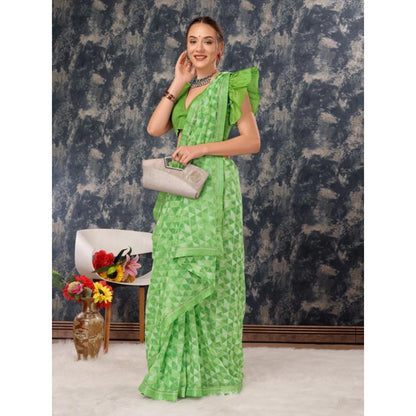 Women's Zomto Printed Saree With Unstitched Blouse (Green, 5-6 Mtrs)