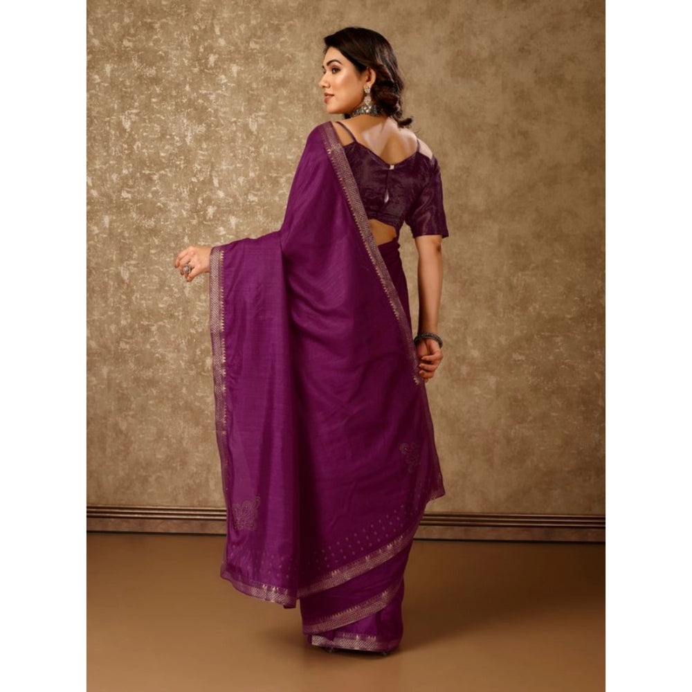 Women's Vichitra Swiroshki Butta Saree With Unstitched Blouse (Wine, 5-6 Mtrs)