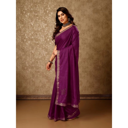 Women's Vichitra Swiroshki Butta Saree With Unstitched Blouse (Wine, 5-6 Mtrs)