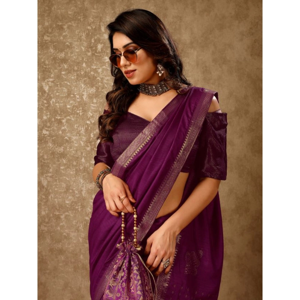 Women's Vichitra Swiroshki Butta Saree With Unstitched Blouse (Wine, 5-6 Mtrs)