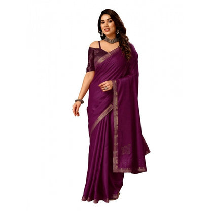 Women's Vichitra Swiroshki Butta Saree With Unstitched Blouse (Wine, 5-6 Mtrs)