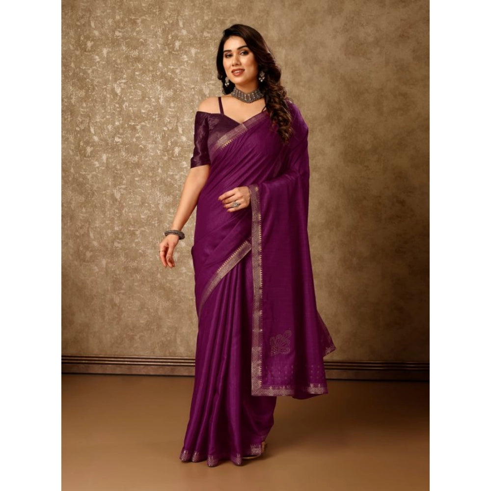 Women's Vichitra Swiroshki Butta Saree With Unstitched Blouse (Wine, 5-6 Mtrs)