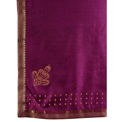 Women's Vichitra Swiroshki Butta Saree With Unstitched Blouse (Wine, 5-6 Mtrs)