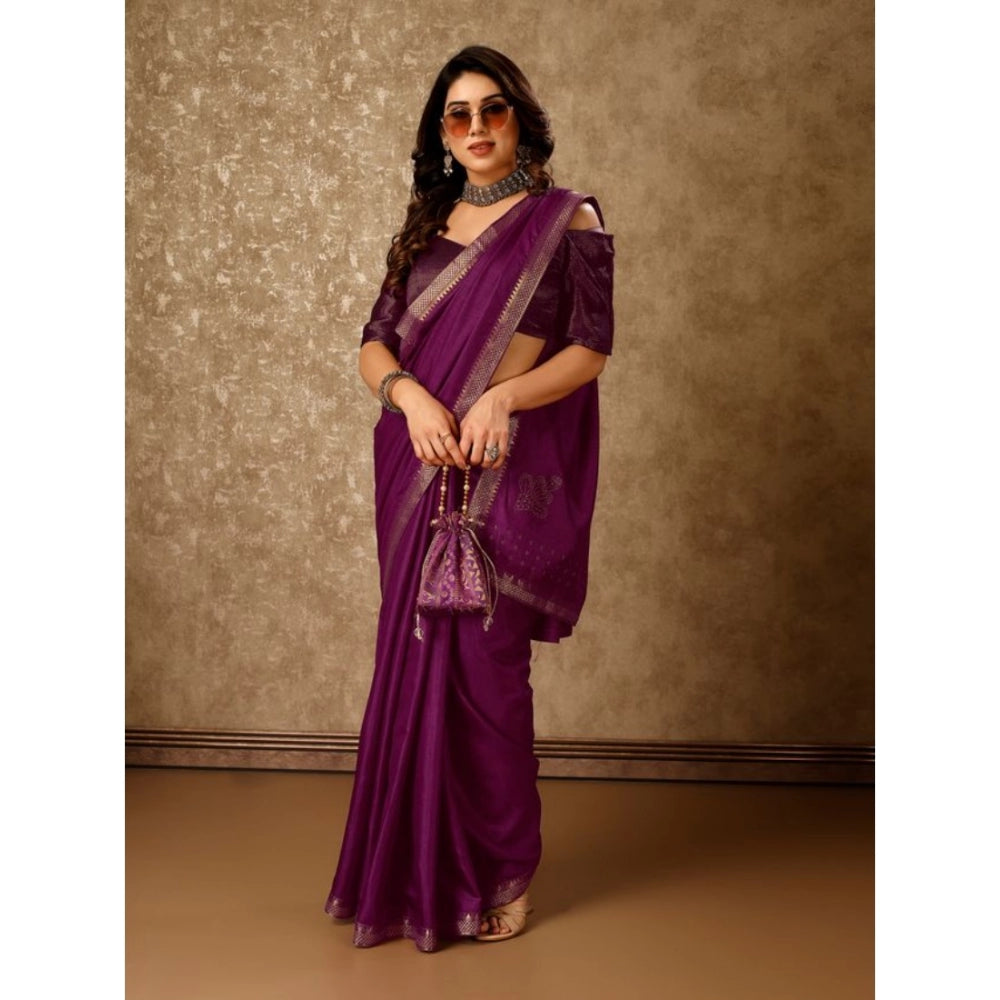 Women's Vichitra Swiroshki Butta Saree With Unstitched Blouse (Wine, 5-6 Mtrs)