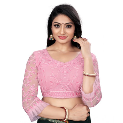 Generic Women's Nylon Net Embroidery Readymade Blouse (Pink, Size: Free Size)