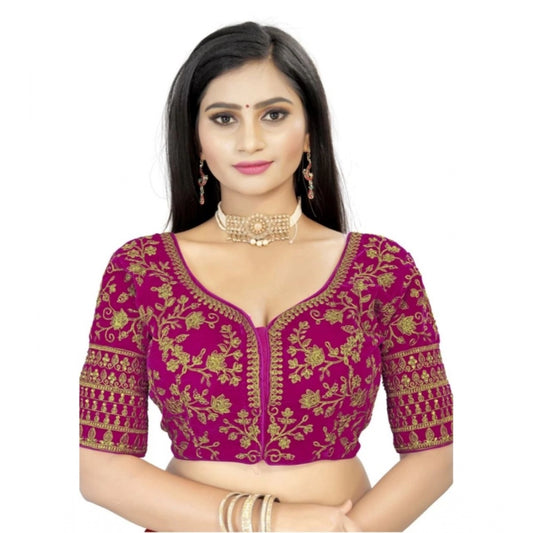 Women's Velvet Embroidery Readymade Blouse (Pink, Size: Free Size)