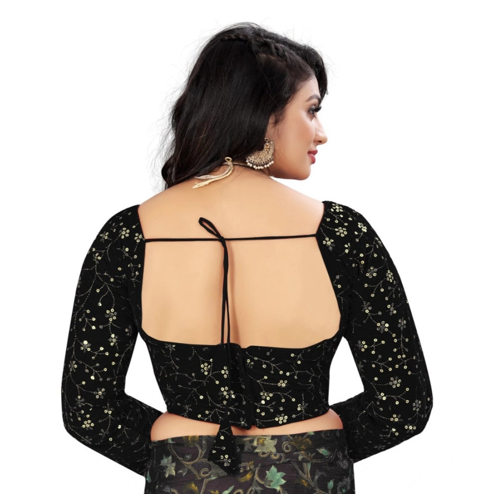 Women's Velvet Embroidery Readymade Blouse (Black, Size: Free Size)