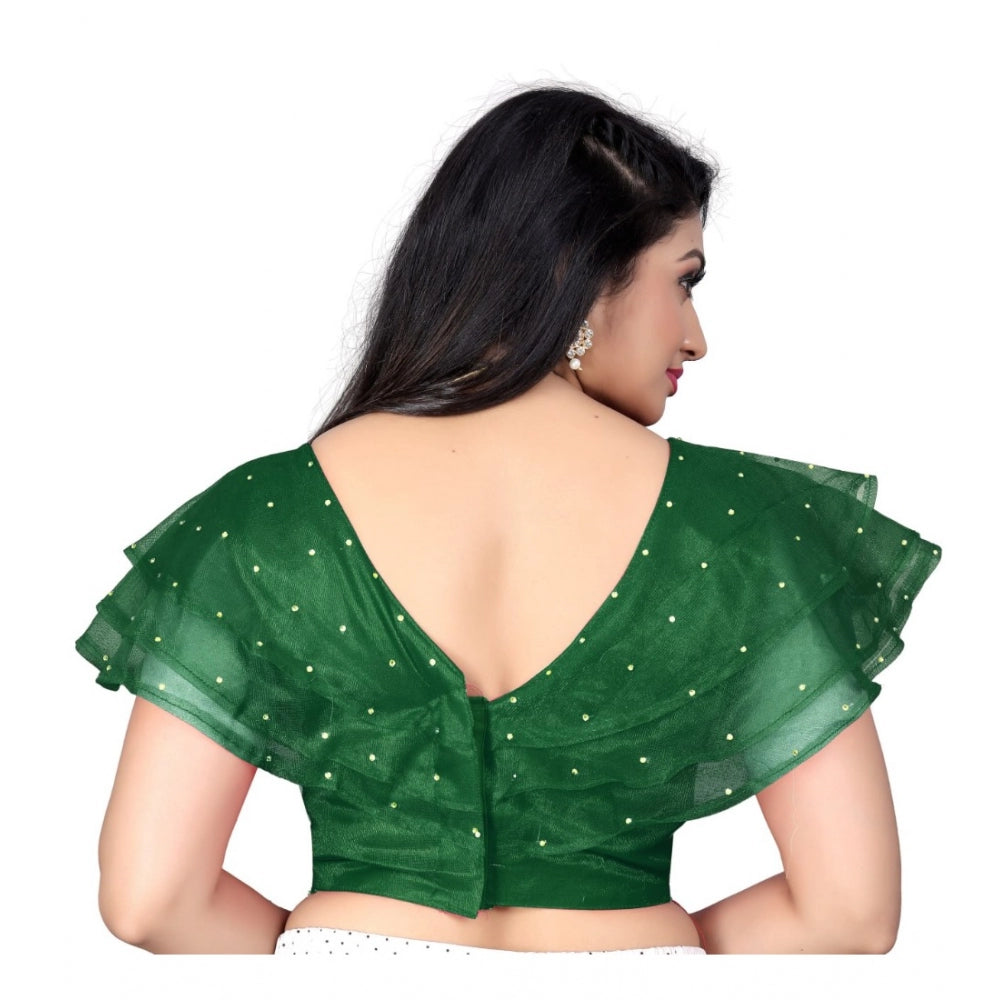 Generic Women's Nylon Diamond Work Readymade Blouse (Green, Size: Free Size)