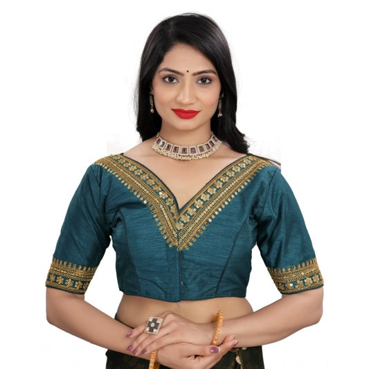 Generic Women's Banglory Embroidery Readymade Blouse (Teal, Size: Free Size)