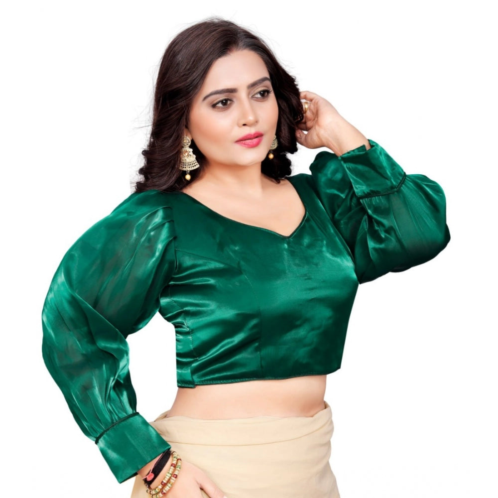 Generic Women's Organza Plain Readymade Blouse (Green, Size: Free Size)