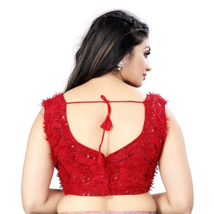 Generic Women's Nylon Net Sequins Readymade Blouse (Red, Size: Free Size)