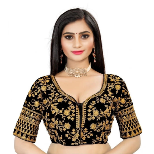 Women's Velvet Embroidery Readymade Blouse (Black, Size: Free Size)