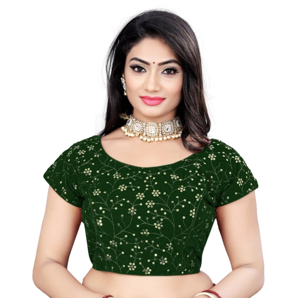 Women's Velvet Sequins Readymade Blouse (Green, Size: Free Size)