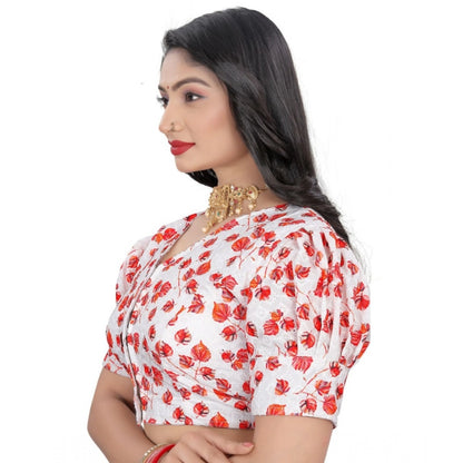 Generic Women's Cotton Blend Floral Readymade Blouse (Red, Size: Free Size)