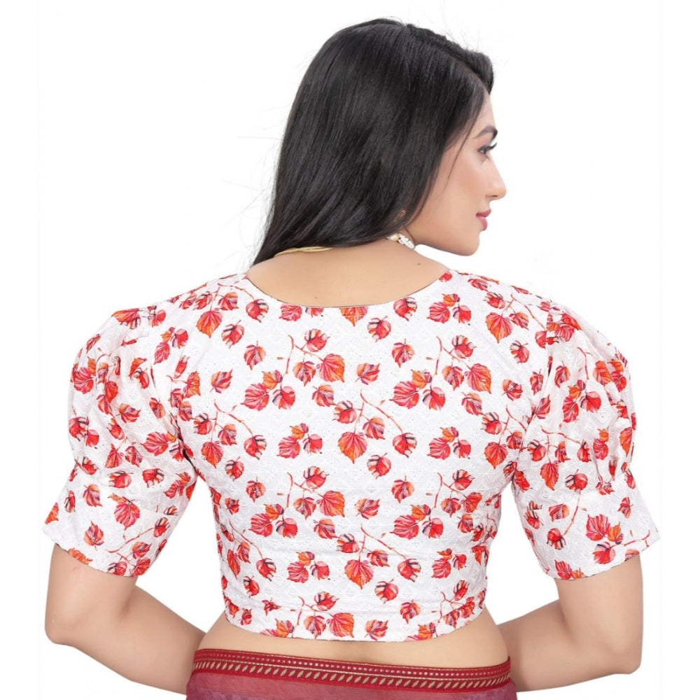 Generic Women's Cotton Blend Floral Readymade Blouse (Red, Size: Free Size)