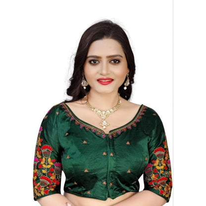 Generic Women's Malai Silk Floral Readymade Blouse (Green, Size: Free Size)