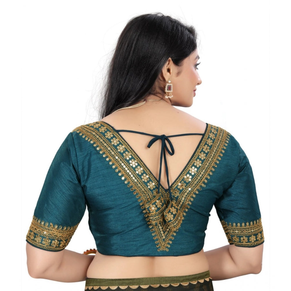 Women's Banglory Embroidery Readymade Blouse (Teal, Size: Free Size)