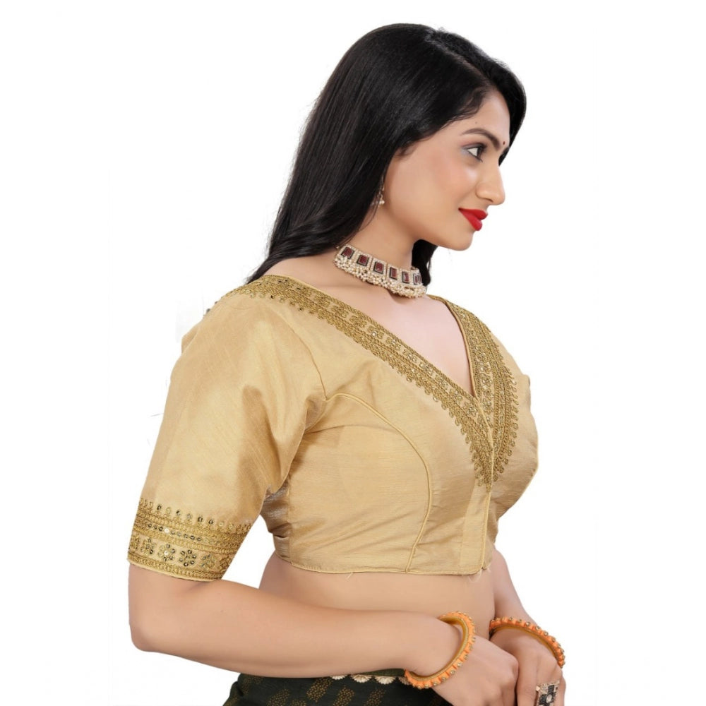 Generic Women's Banglory Embroidery Readymade Blouse (Beige, Size: Free Size)