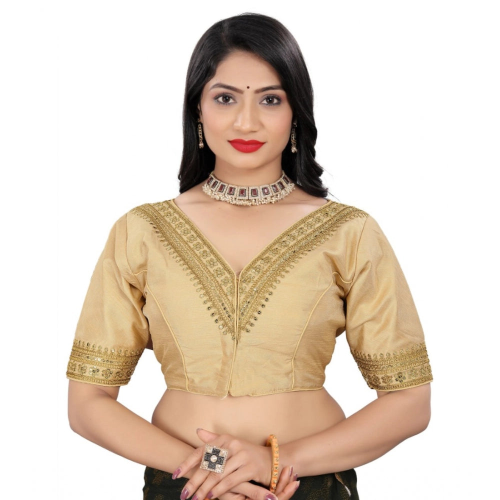 Generic Women's Banglory Embroidery Readymade Blouse (Beige, Size: Free Size)