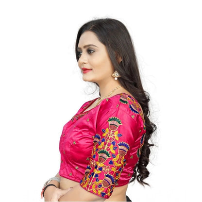 Generic Women's Malai Silk Floral Readymade Blouse (Pink, Size: Free Size)