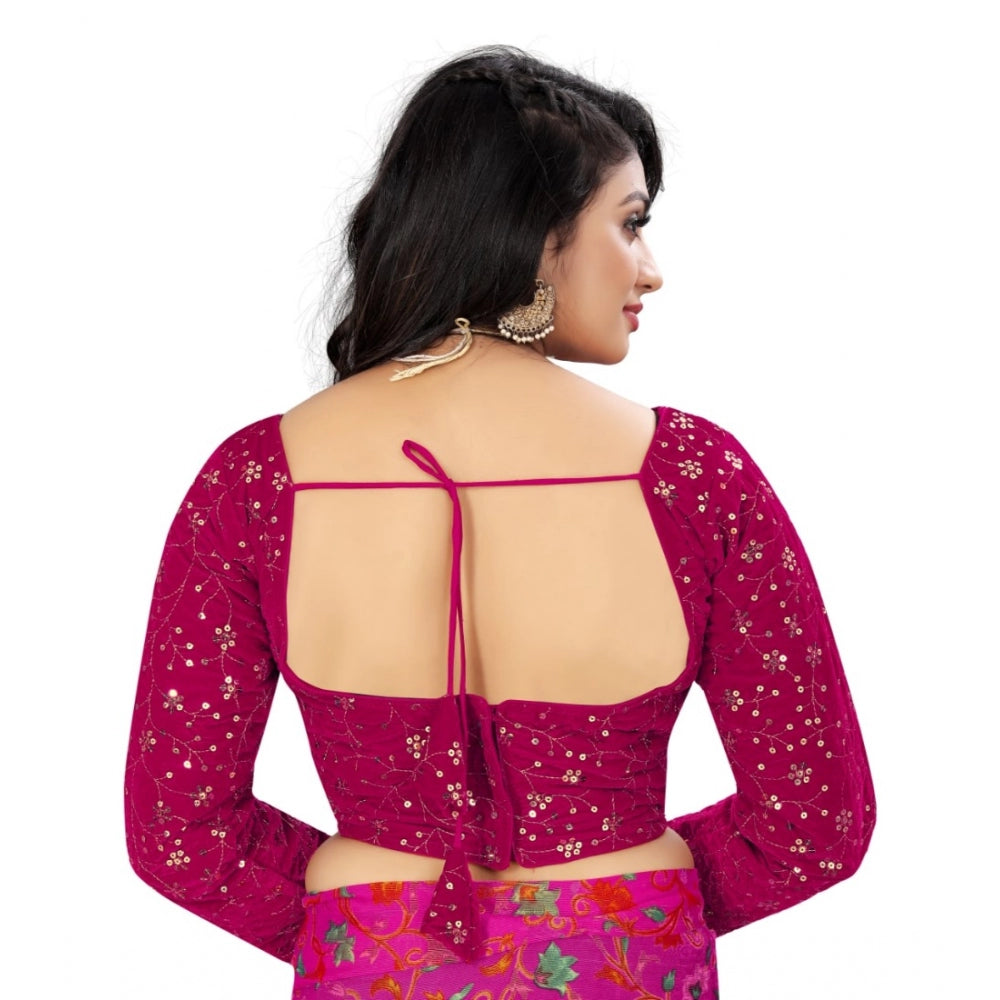 Women's Velvet Embroidery Readymade Blouse (Pink, Size: Free Size)