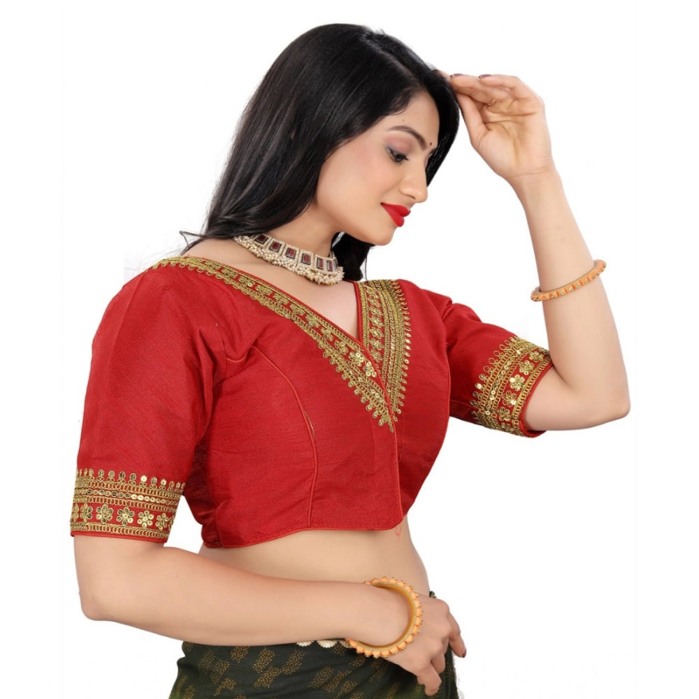 Generic Women's Banglory Embroidery Readymade Blouse (Red, Size: Free Size)