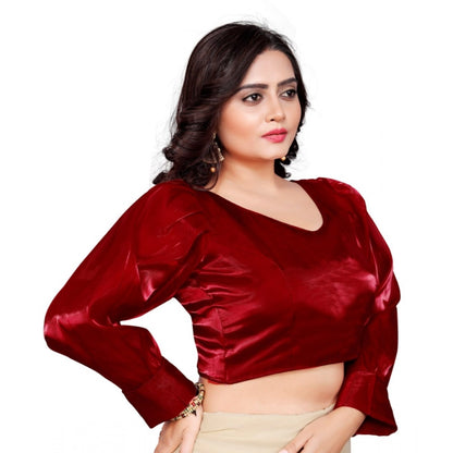 Generic Women's Organza Plain Readymade Blouse (Maroon, Size: Free Size)