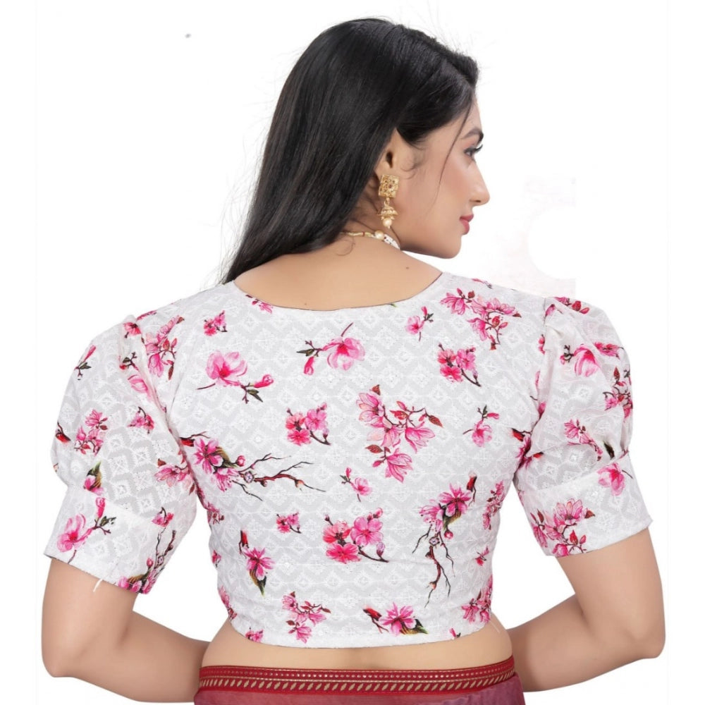 Generic Women's Cotton Blend Floral Readymade Blouse (Pink, Size: Free Size)