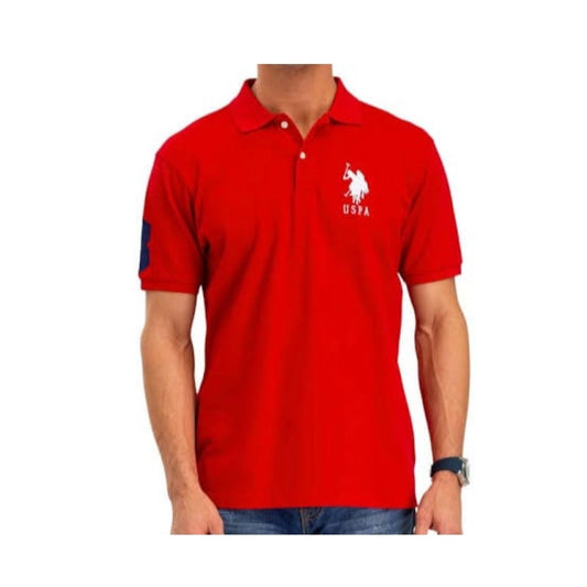 Men's Casual Half sleeve Solid Cotton Polo Neck T-shirt (Red)