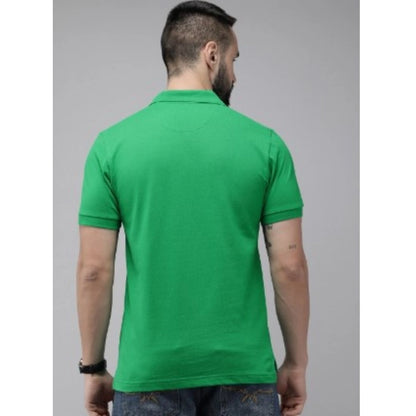 Men's Casual Half sleeve Solid Cotton Polo Neck T-shirt (Green)