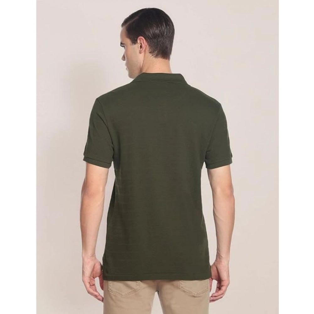 Men's Casual Half sleeve Solid Cotton Polo Neck T-shirt (Dark Green)