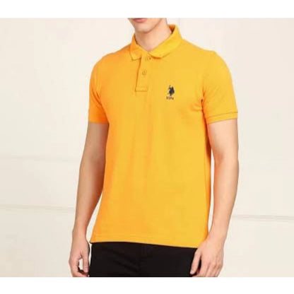 Men's Casual Half sleeve Solid Cotton Polo Neck T-shirt (Yellow)