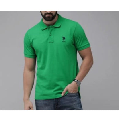 Men's Casual Half sleeve Solid Cotton Polo Neck T-shirt (Green)