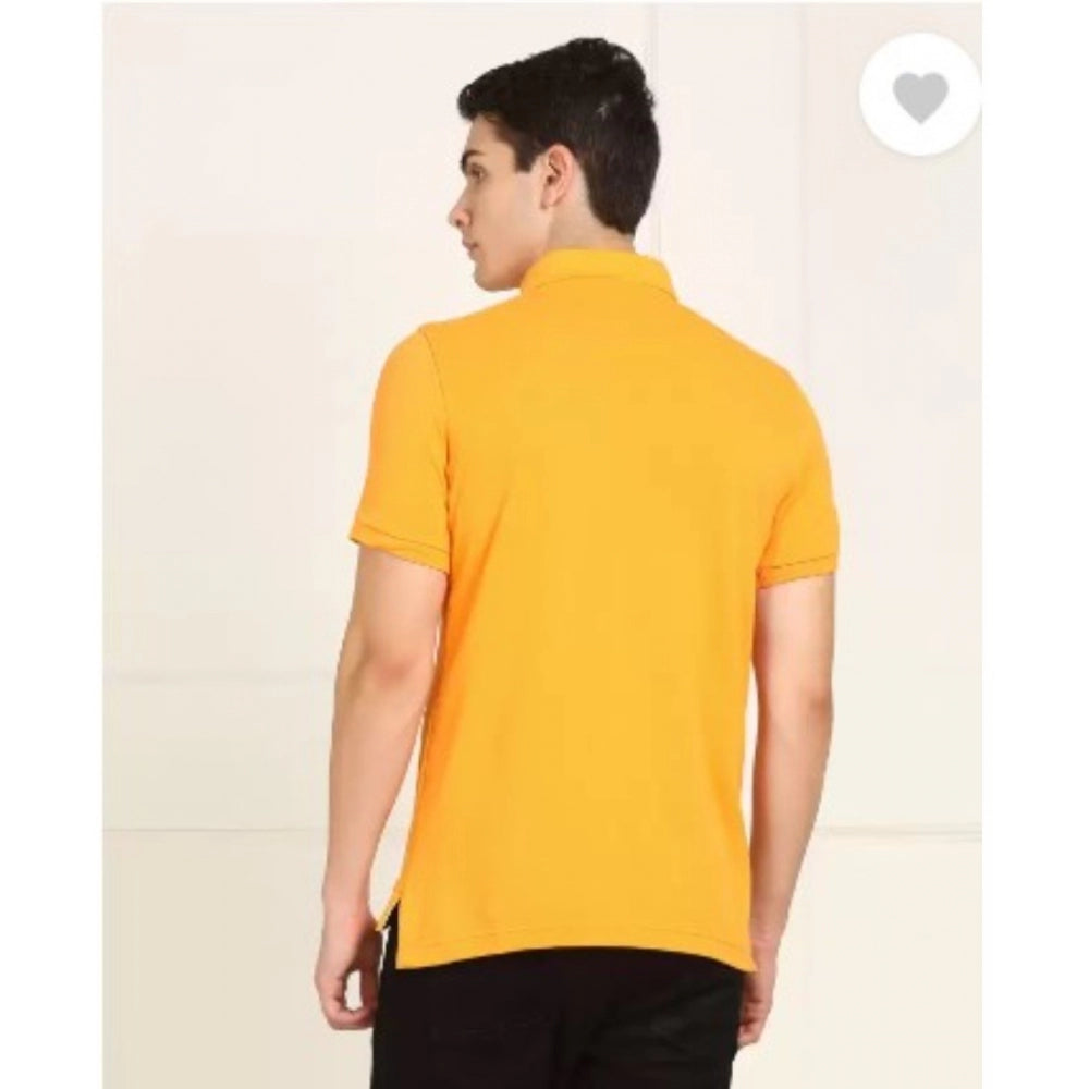 Men's Casual Half sleeve Solid Cotton Polo Neck T-shirt (Yellow)